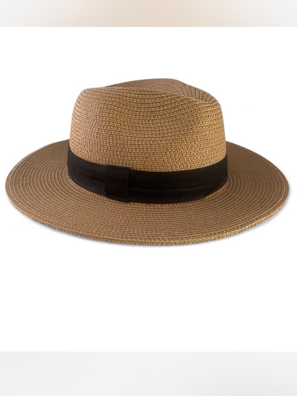 SOLAR ESCAPE TAN STRAW PANAMA HAT WITH BLACK RIBBON ONE SIZE UNISEX